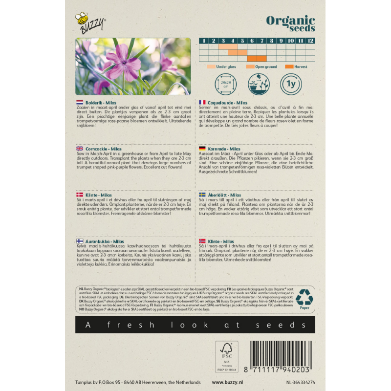 Buzzy® Organic Agrostemma Bolderik Milas (BIO)